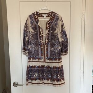 House of Harlow 1960 Cream and Brown Paisley Mini Dress